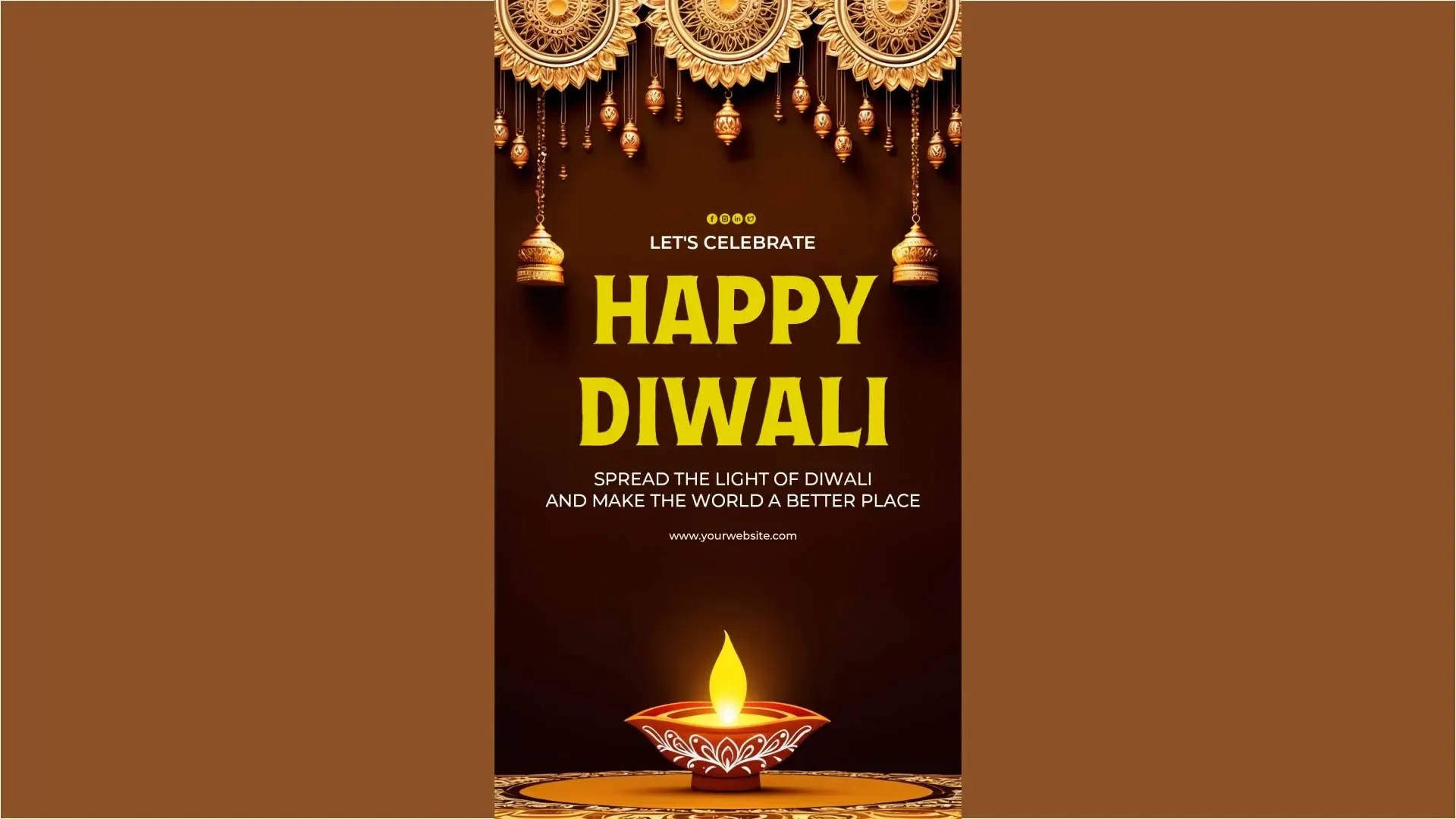 Golden Design Happy Diwali Greetings Card for Instagram Story